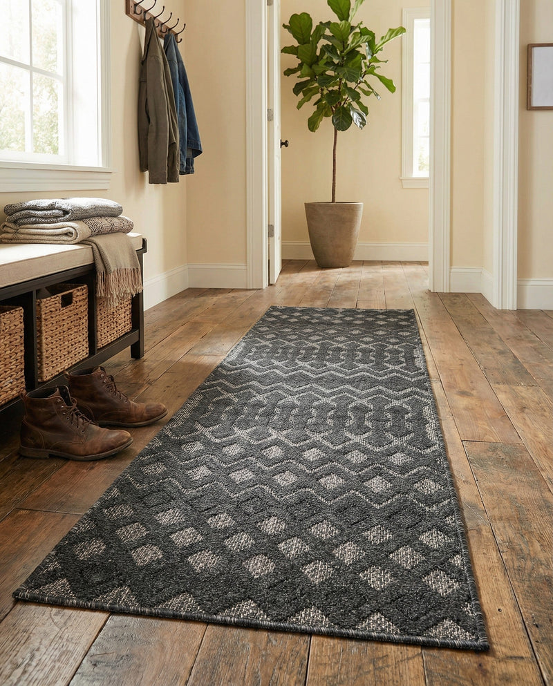 Garden Lattice Charm Collection Area Rug -  Pergola (Charcoal) Runner Charcoal  lifestyle 53