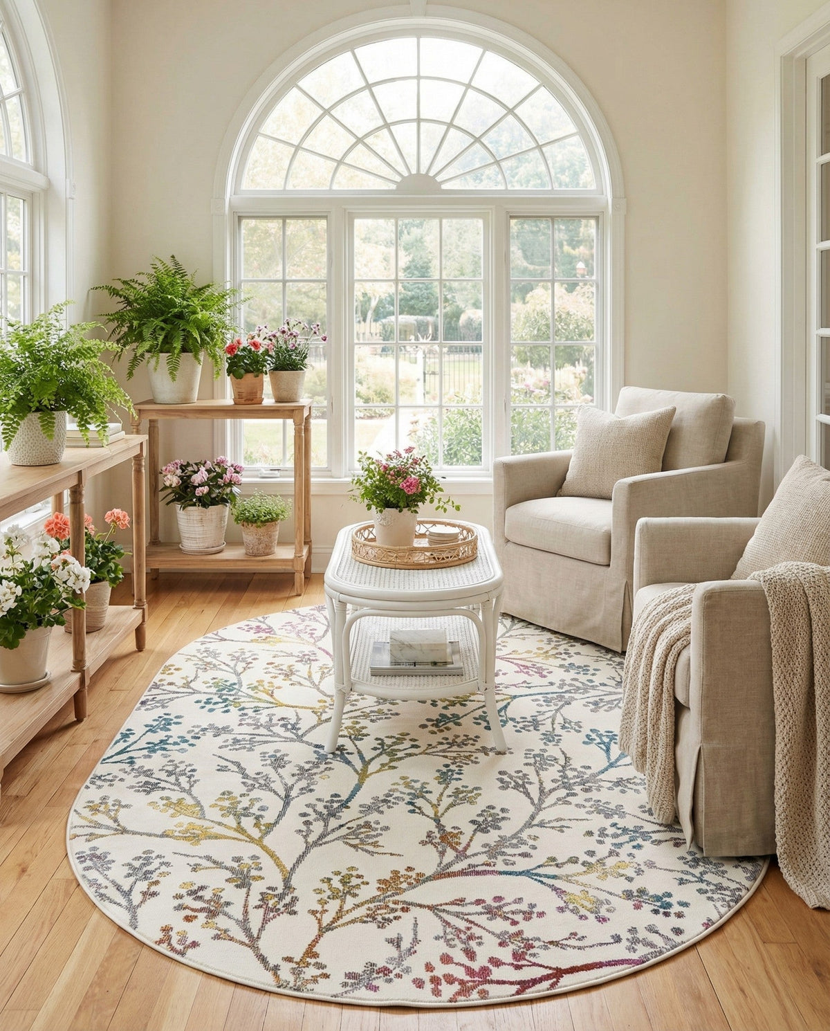 Meadow Breeze Collection Area Rug -  Sunbeam Oval Ivory  lifestyle 45