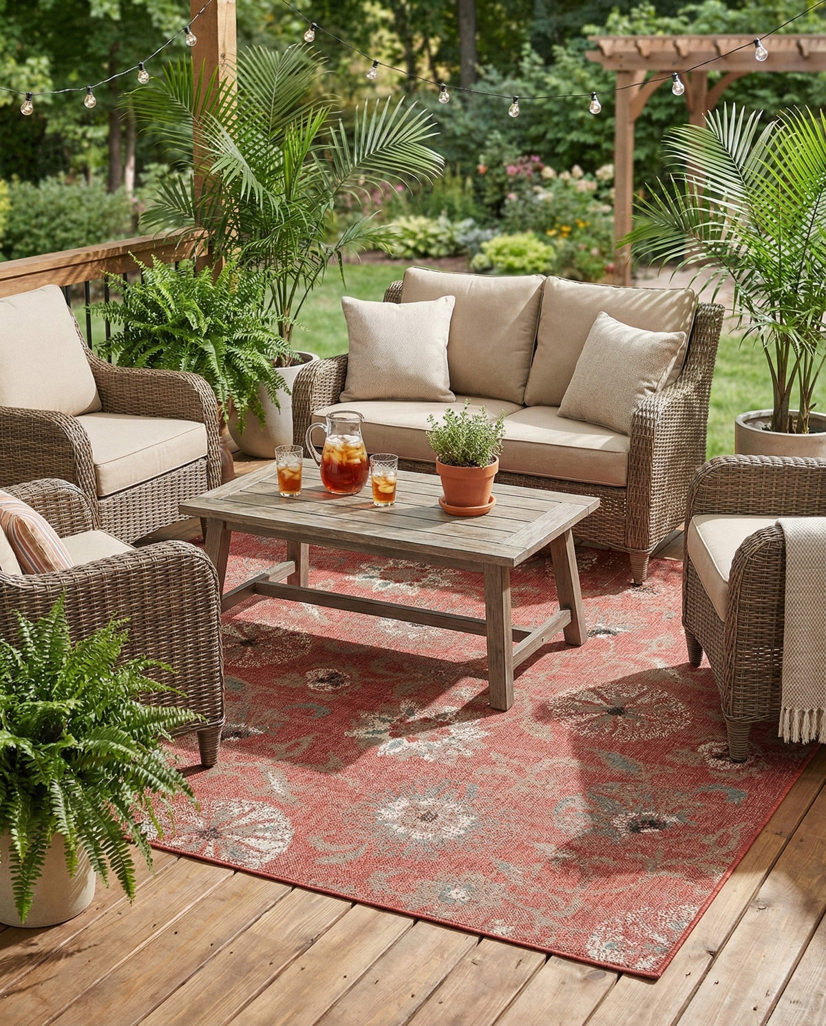Seaside Blooms Collection Area Rug - Seychelles Square Terracotta  lifestyle 136