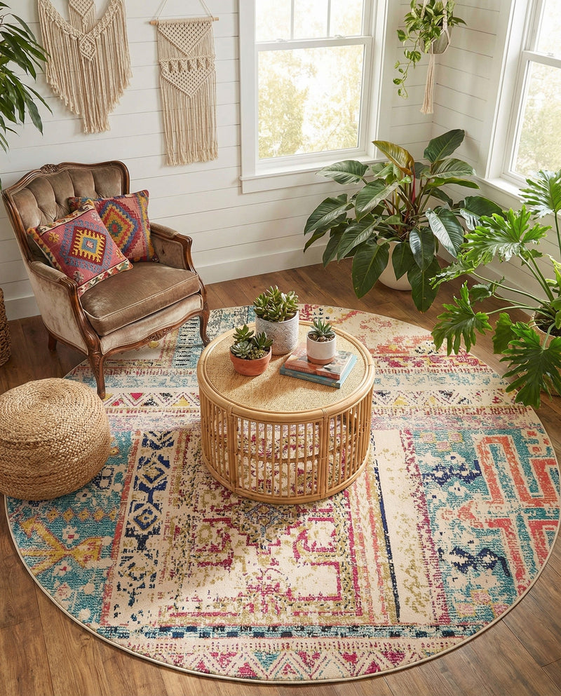Sierra Collection Area Rug -  Tahoe Round Multi  lifestyle 45