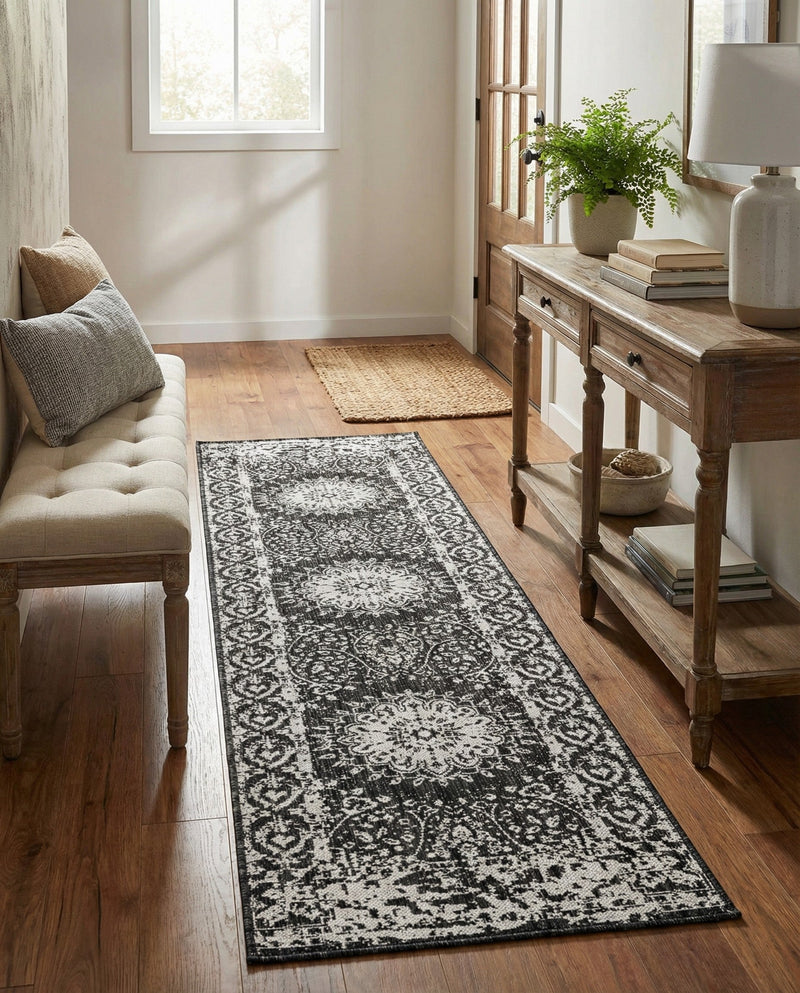 Patio Heritage Collection Area Rug -  Lafayette (Black and White) Runner Black and White  lifestyle 71