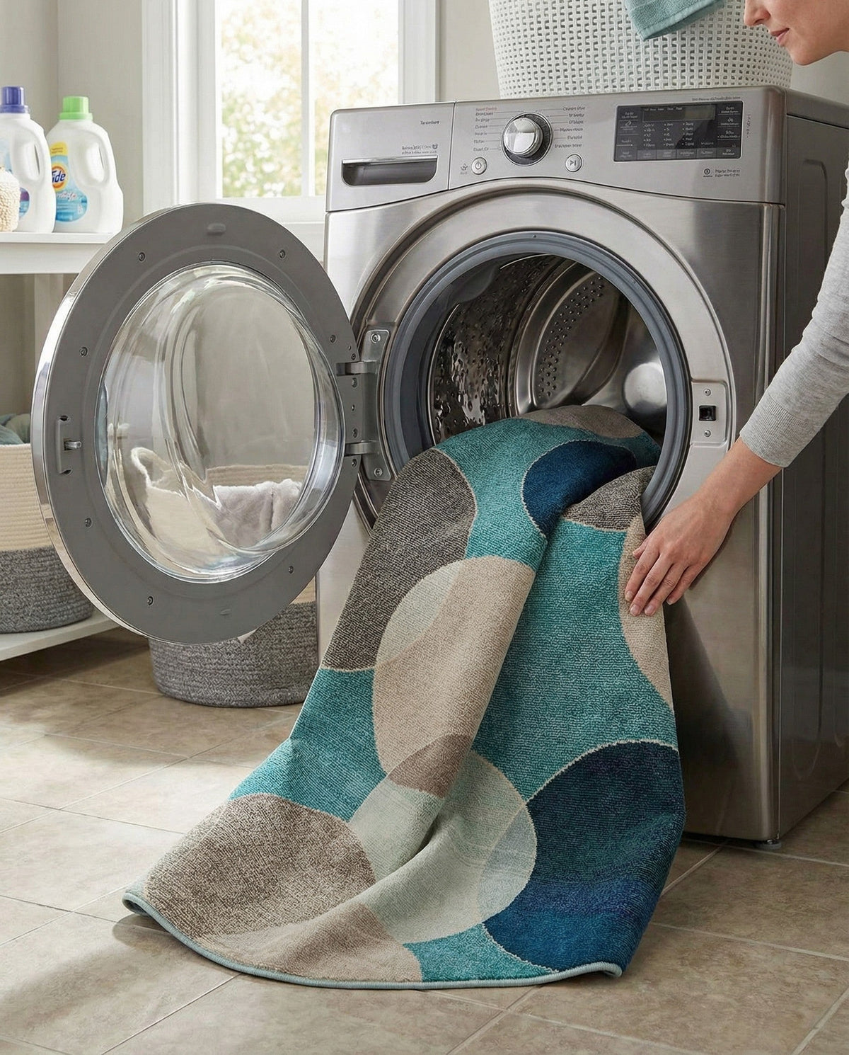 Chromatic Oasis Collection Area Rug -  Zephyr Round Blue  lifestyle 104