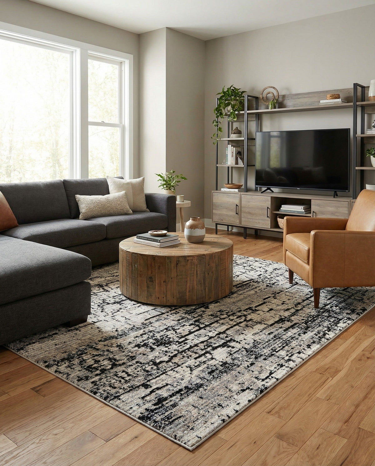 Santa Fe Trails Collection Area Rug -  Chaparral Square Gray  lifestyle 96