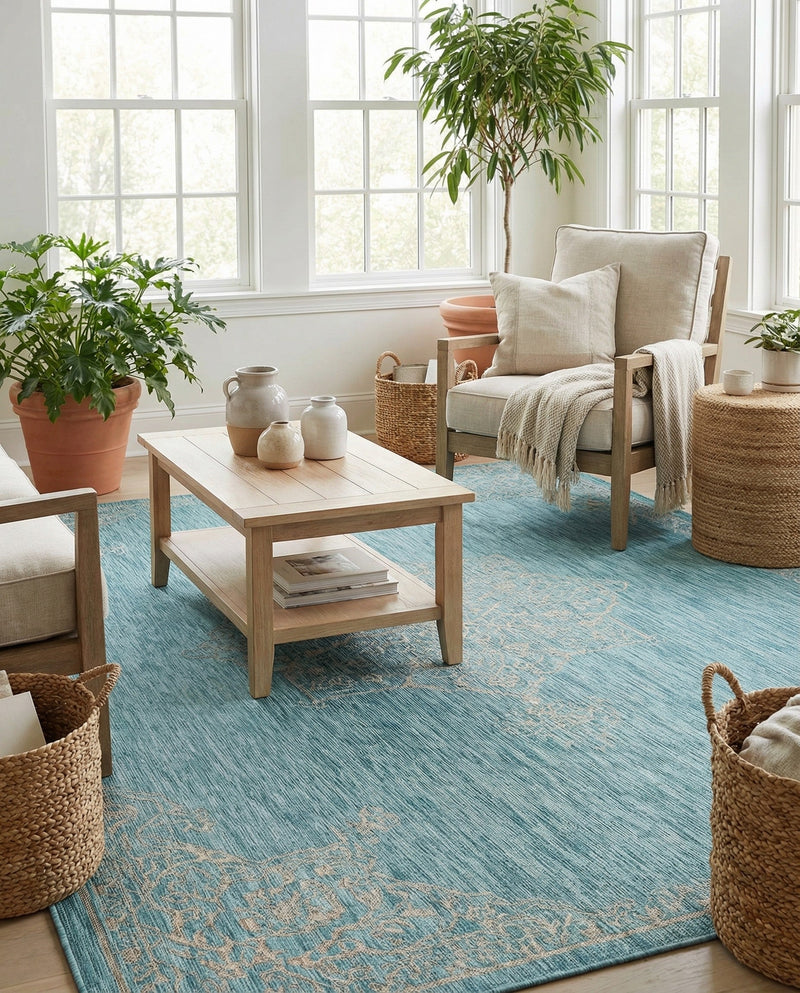 Patio Heritage Collection Area Rug -  Charleston (Light Aqua) Rectangle Light Aqua  lifestyle 13