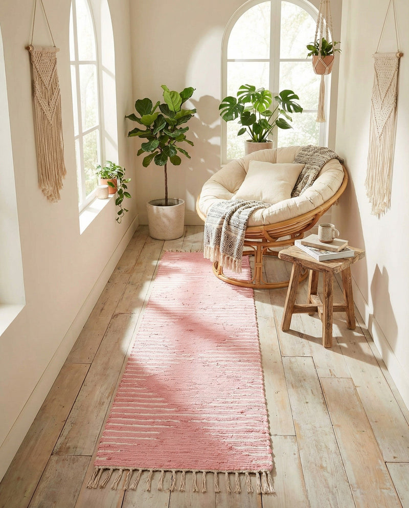 Thar Cotton Collection Area Rug - Jaisalmer (Rose) Runner Rose  lifestyle 70