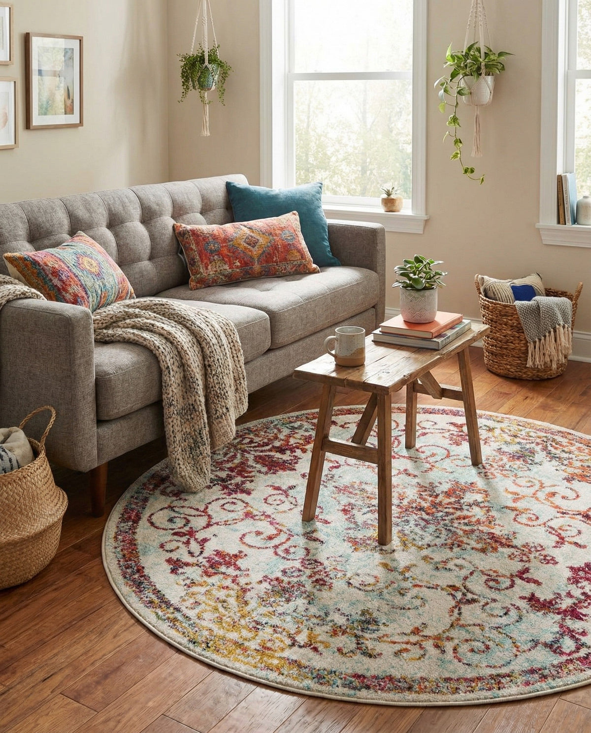 Brighton Terrace Collection Area Rug -  Saltdean Round Ivory  lifestyle 101