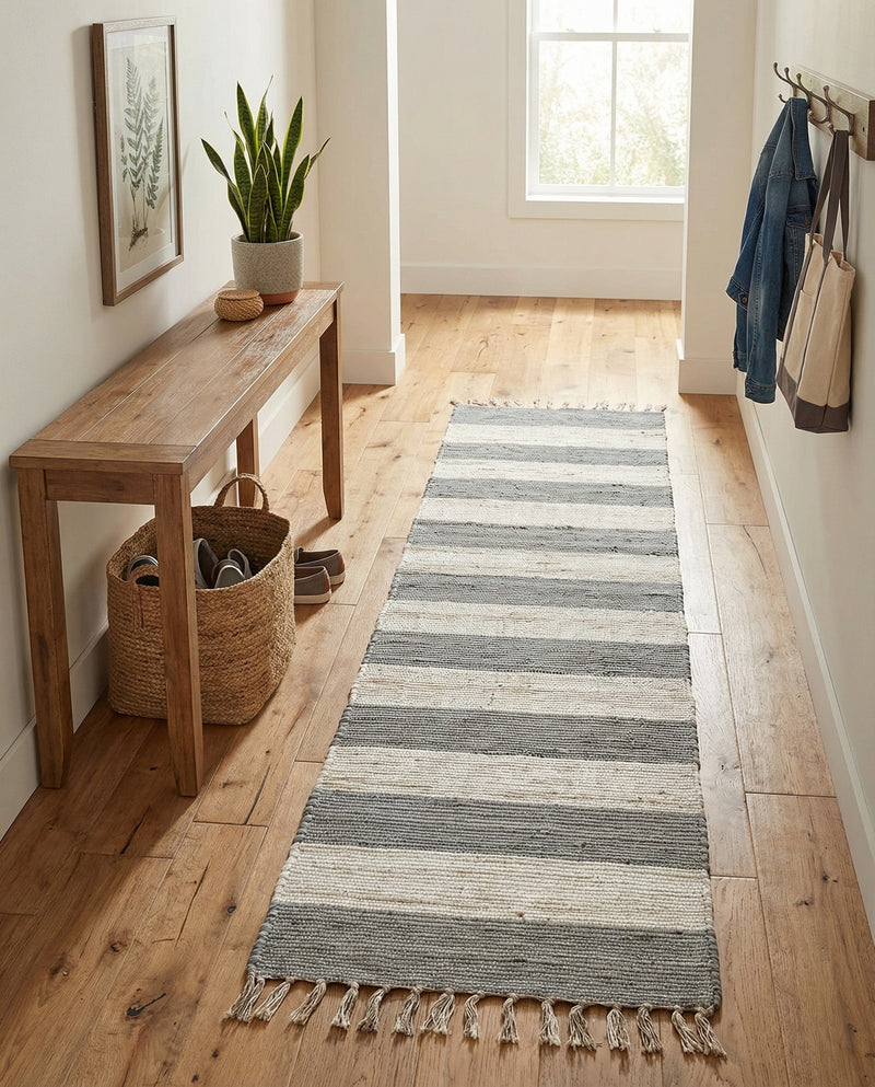 Tassel Trail Collection Area Rug - Pathway (Gray) Runner Gray  lifestyle 68
