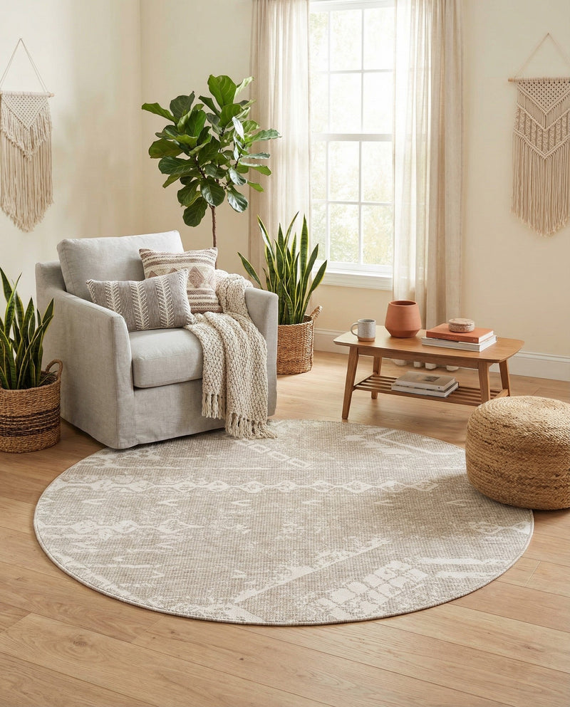 Desert Nomad Terrace Collection Area Rug - Sahara (Gray) Round Gray  lifestyle 67