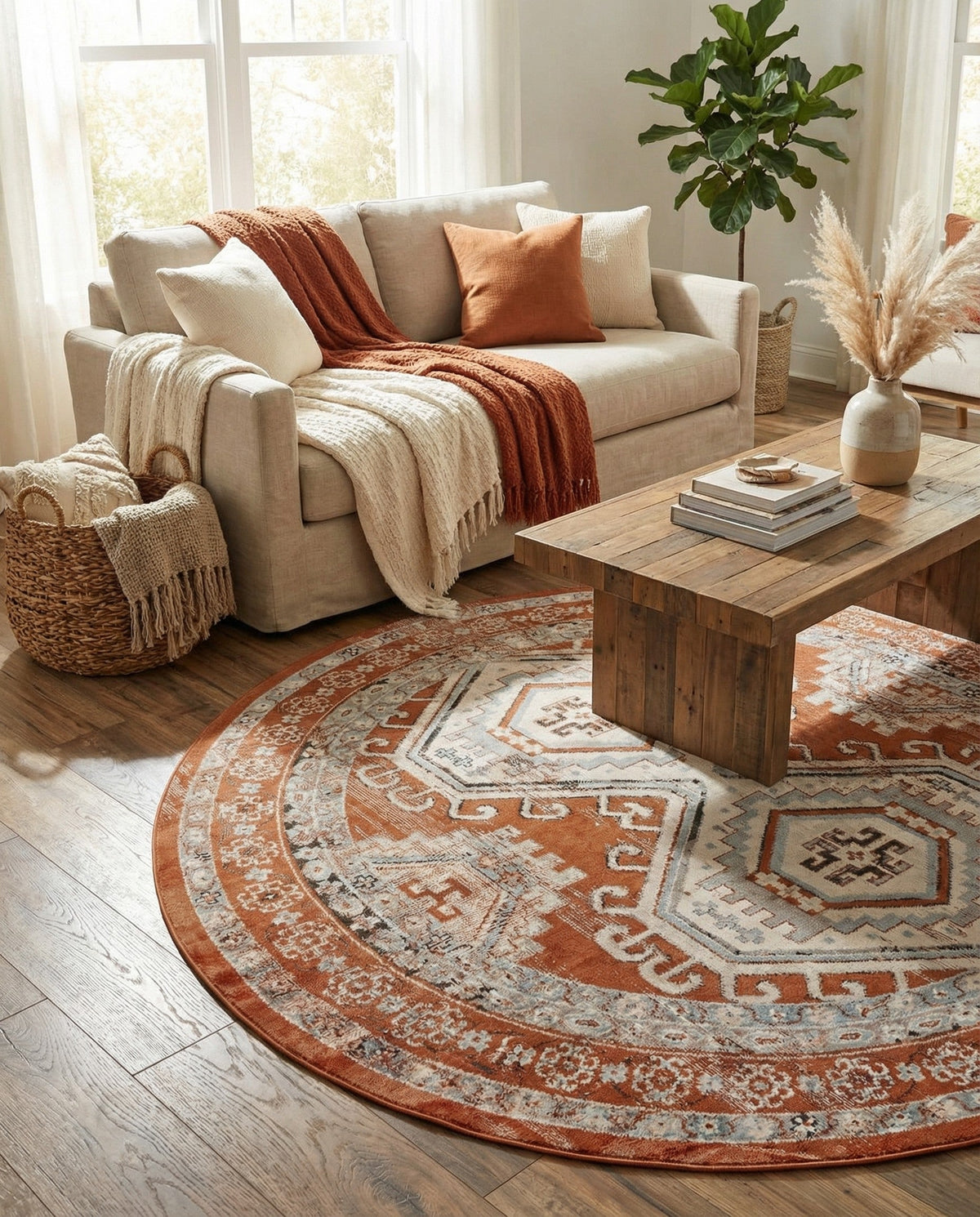 Savannah Elegance Collection Area Rug -  Tybee (Terracotta) Round Terracotta  lifestyle 94