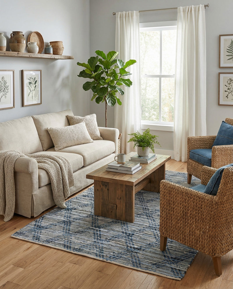 Thar Cotton Collection Area Rug - Pune Rectangle Denim blue  lifestyle 10