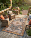 Patio Heritage Collection Area Rug -  Courtyard Rectangle Navy Blue and Light Pink  lifestyle 7