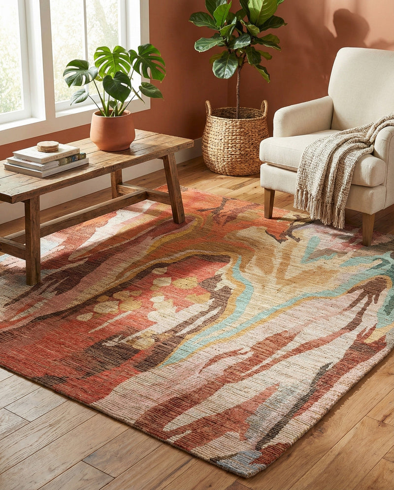 Savannah Threads Collection Area Rug -  Taklamakan Square Multi  lifestyle 49