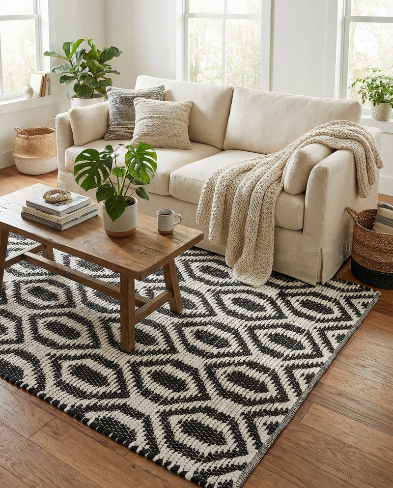Osian Looms Collection Area Rug - Colaba Rectangle Black and White  lifestyle 12