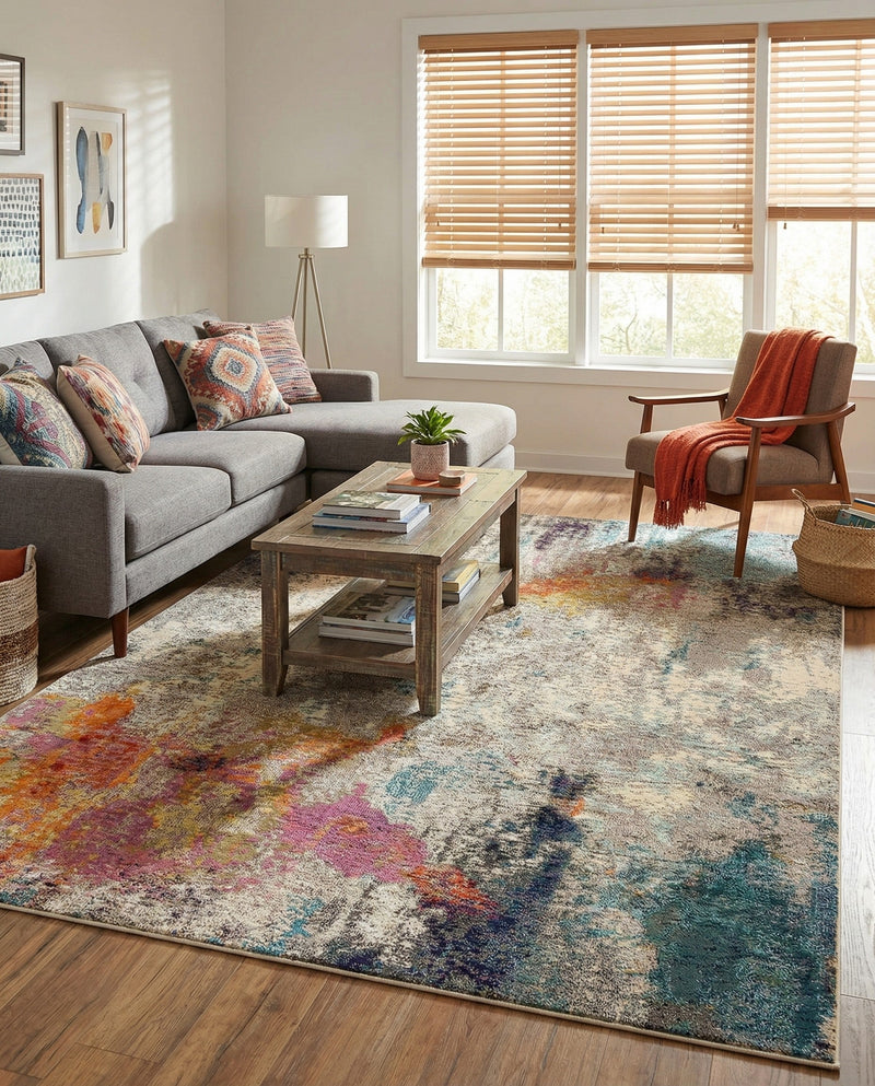 Chromatic Oasis Collection Area Rug -  Azure Rectangle Beige  lifestyle 22