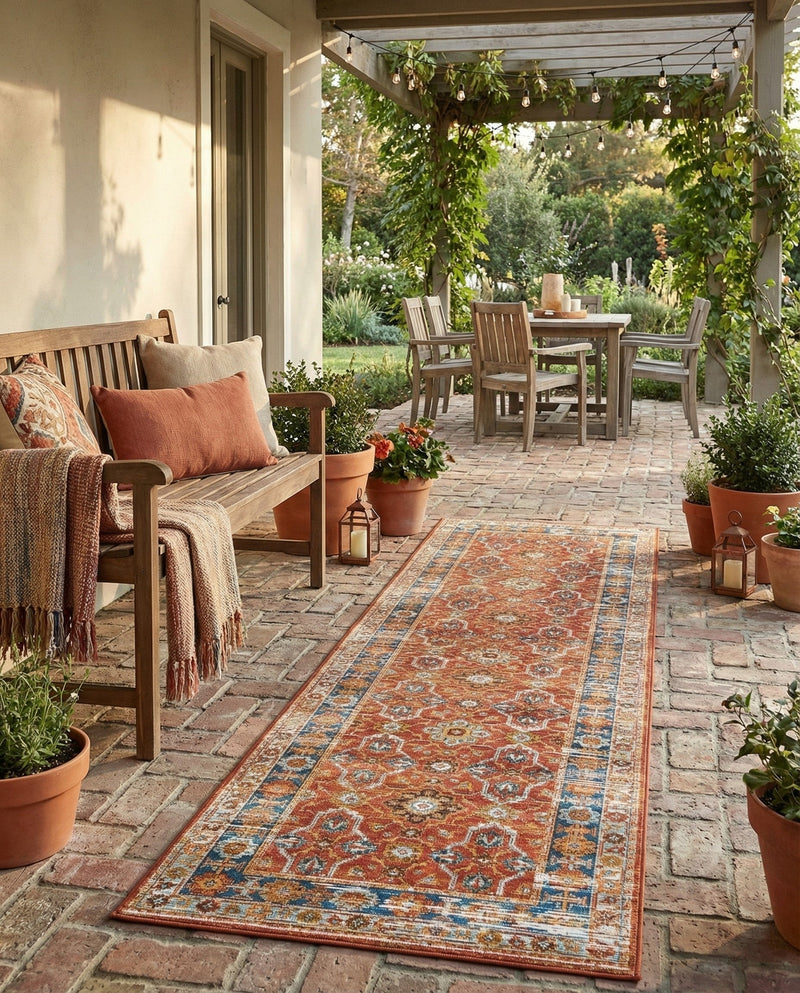 Patio Heritage Collection Area Rug -  Eden Runner Antique Red  lifestyle 78
