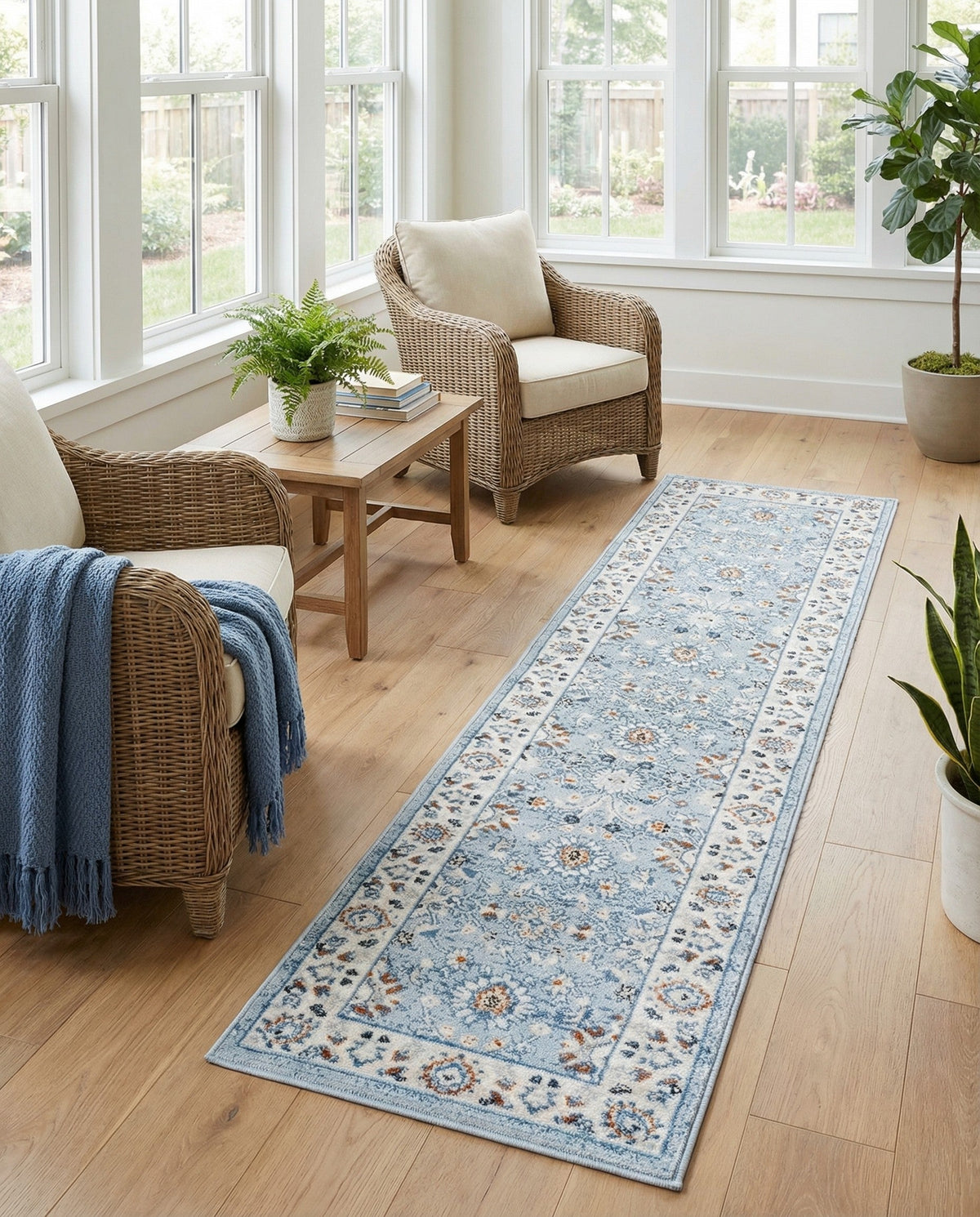 Savannah Elegance Collection Area Rug - Augusta (Aqua Blue) Runner Aqua Blue  lifestyle 91