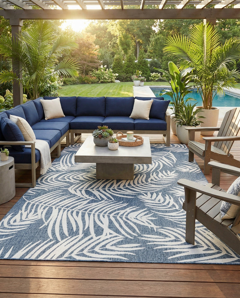 Seaside Blooms Collection Area Rug - Verdure (Blue) Rectangle Blue  lifestyle 10