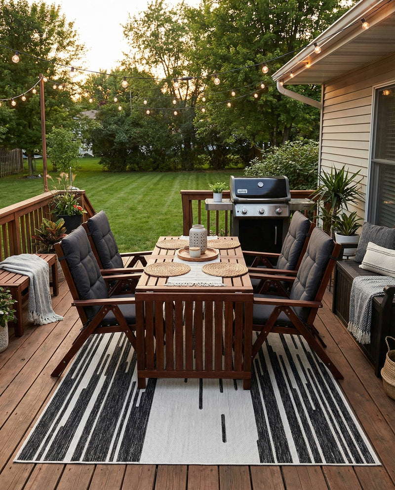 Urban Terrace Collection Area Rug -  Riverside Rectangle Black and White  lifestyle 3
