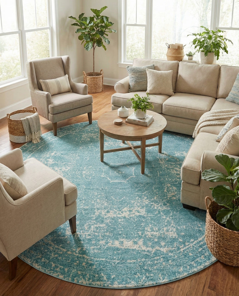 Dover Terrace Collection Area Rug -  Lagoon (Aqua) Round Aqua  lifestyle 55