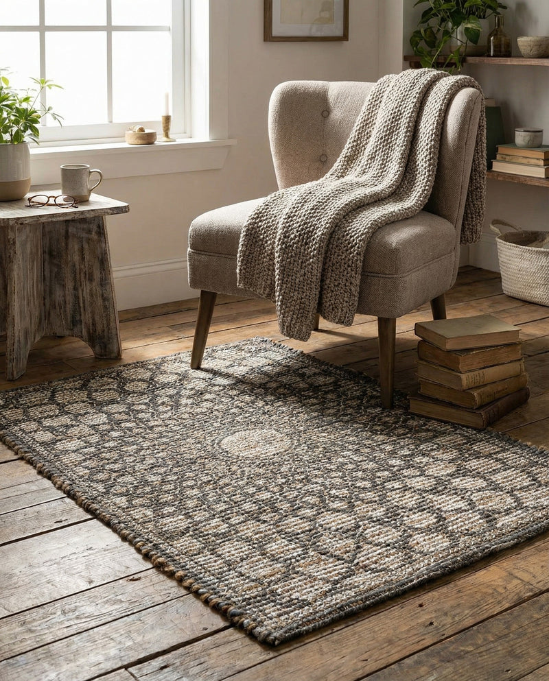 Savannah Threads Collection Area Rug -  Serengeti Rectangle Charcoal and Ivory  lifestyle 4