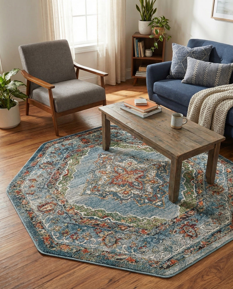 Savannah Soiree Collection Area Rug - Serengeti (Blue) Octagon Blue  lifestyle 79