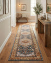 Patio Heritage Collection Area Rug -  Courtyard Runner Navy Blue and Light Pink  lifestyle 71