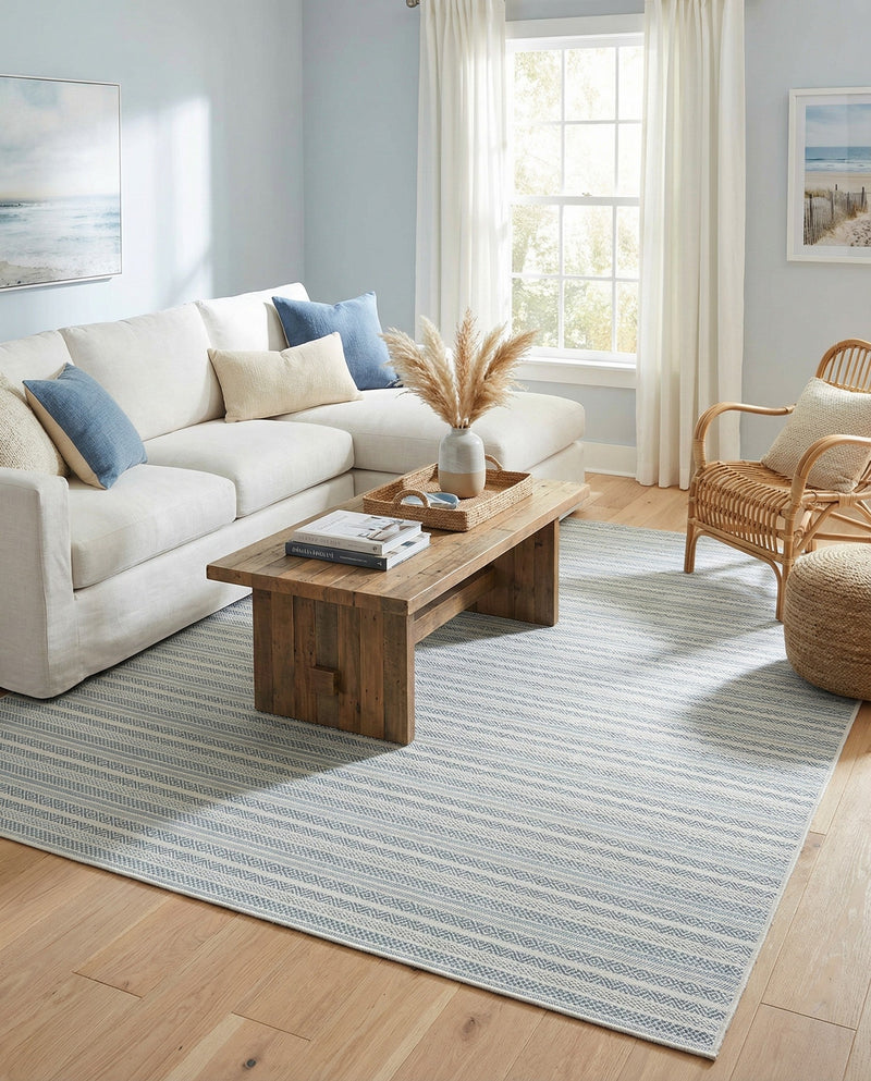 Seaside Stripes Collection Area Rug -  Boardwalk (Teal) Rectangle Teal  lifestyle 14