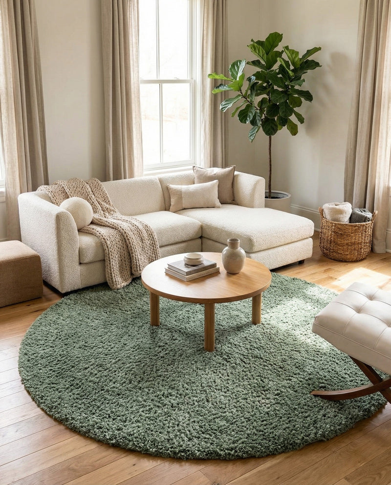 Alpine Plush Collection Area Rug -  Cortina (Sage) Round Sage  lifestyle 29