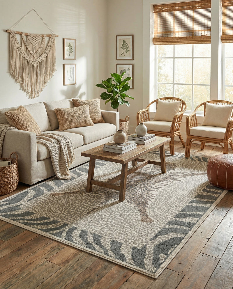 Savannah Sojourn Collection Area Rug -  Masai Rectangle Gray and Ivory  lifestyle 10
