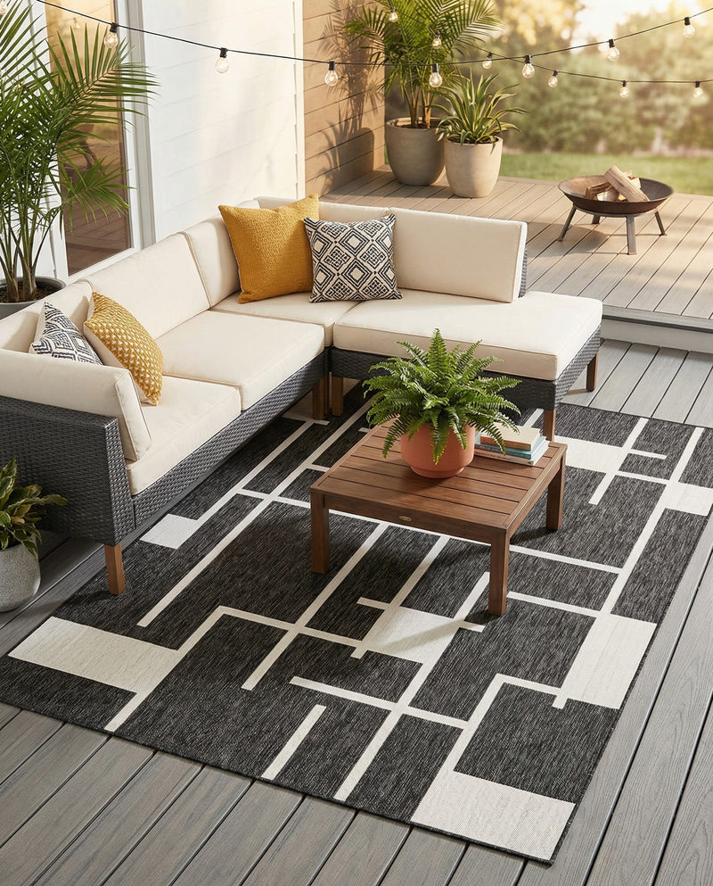 Urban Terrace Collection Area Rug -  Parkside Rectangle Black and White  lifestyle 14