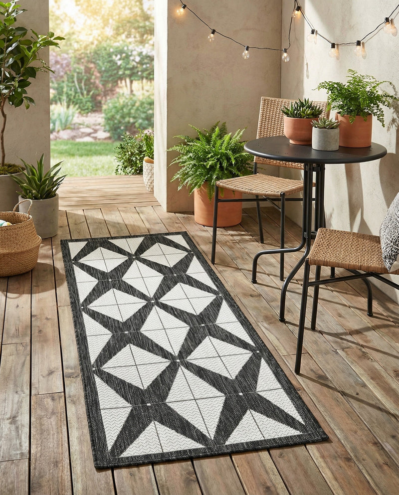 Urban Terrace Collection Area Rug -  Hudson Runner Black and White  lifestyle 17