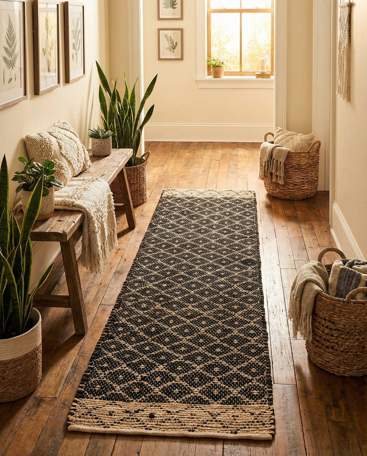Tulum Trellis Collection Area Rug - Shoreline Runner Black  lifestyle 143