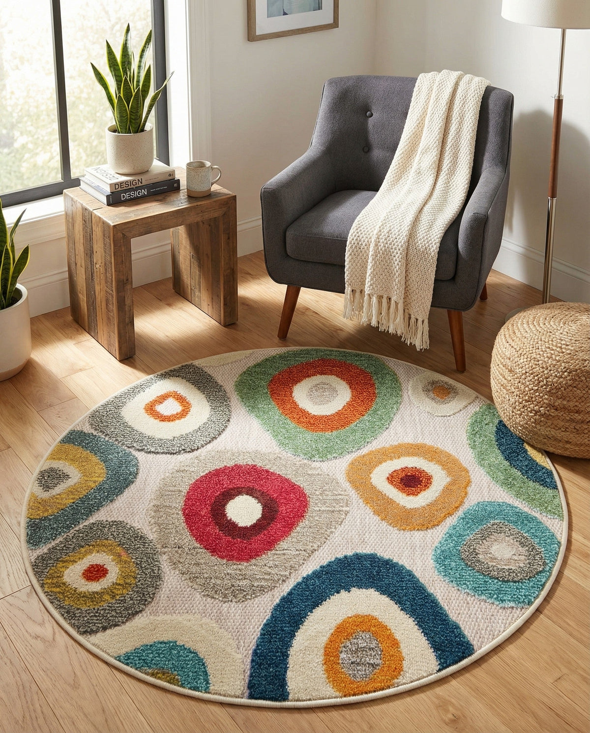 Outdoor Marrakesh Collection Area Rug -  Chefchaouen Round Multi Beige  lifestyle 149