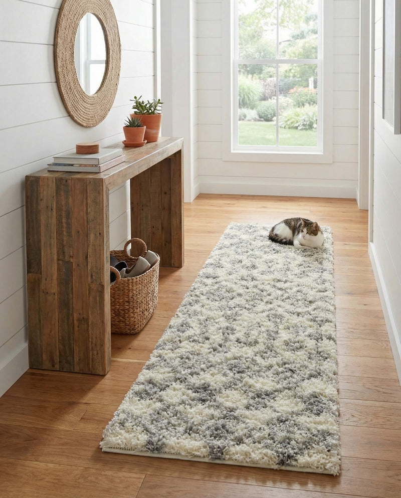 Berber Lattice Shag Collection Area Rug - Atlas (Ivory) Runner Ivory  lifestyle 27