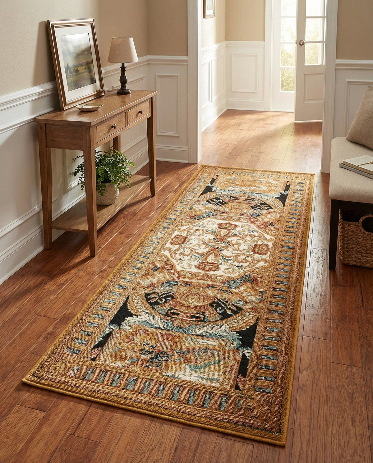 Patio Heritage Collection Area Rug - Veranda Runner Black Gold Brown  lifestyle 88