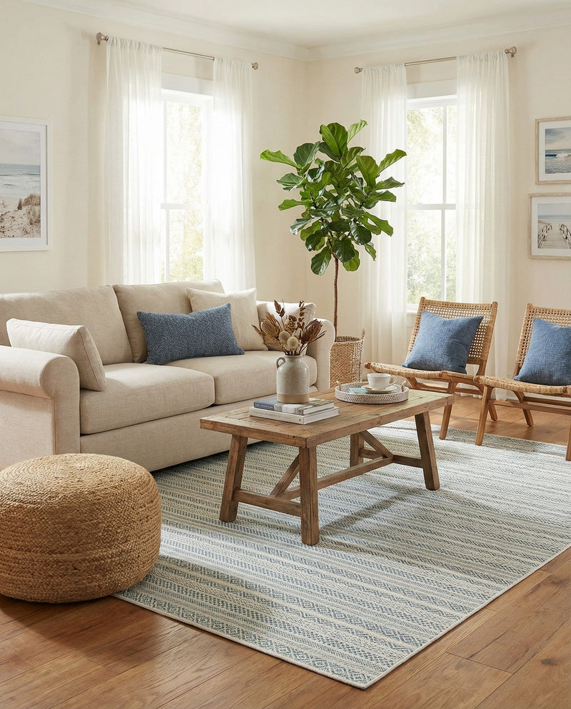 Seaside Stripes Collection Area Rug -  Boardwalk (Teal) Rectangle Teal  lifestyle 17