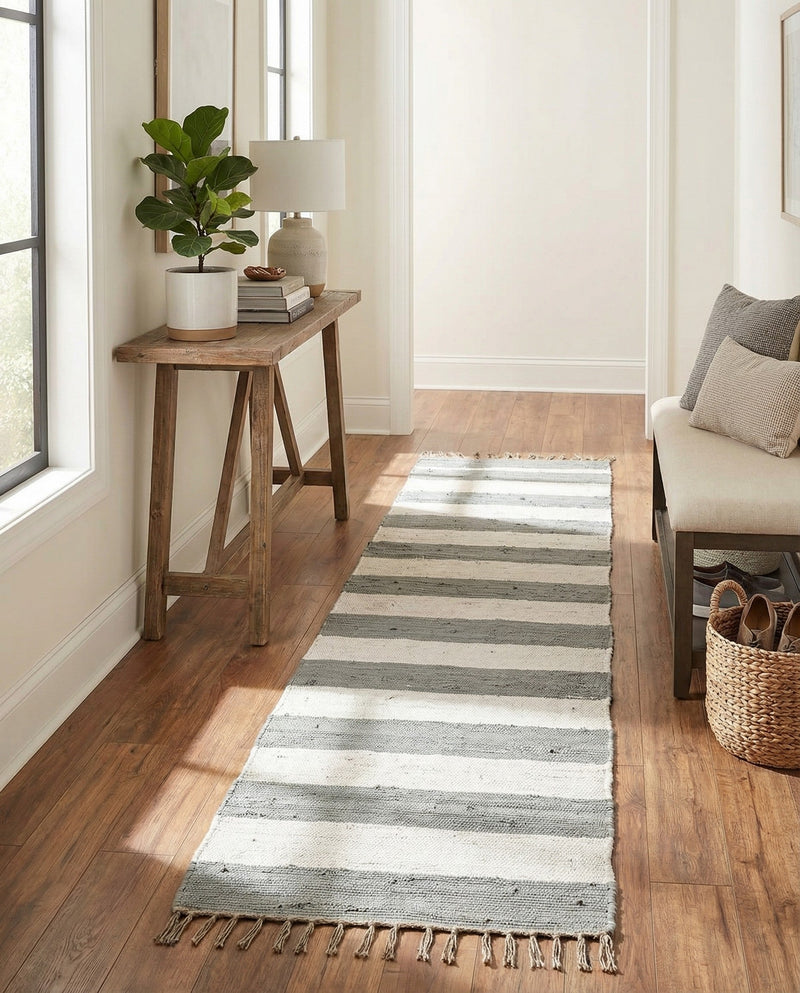 Tassel Trail Collection Area Rug - Pathway (Gray) Runner Gray  lifestyle 66
