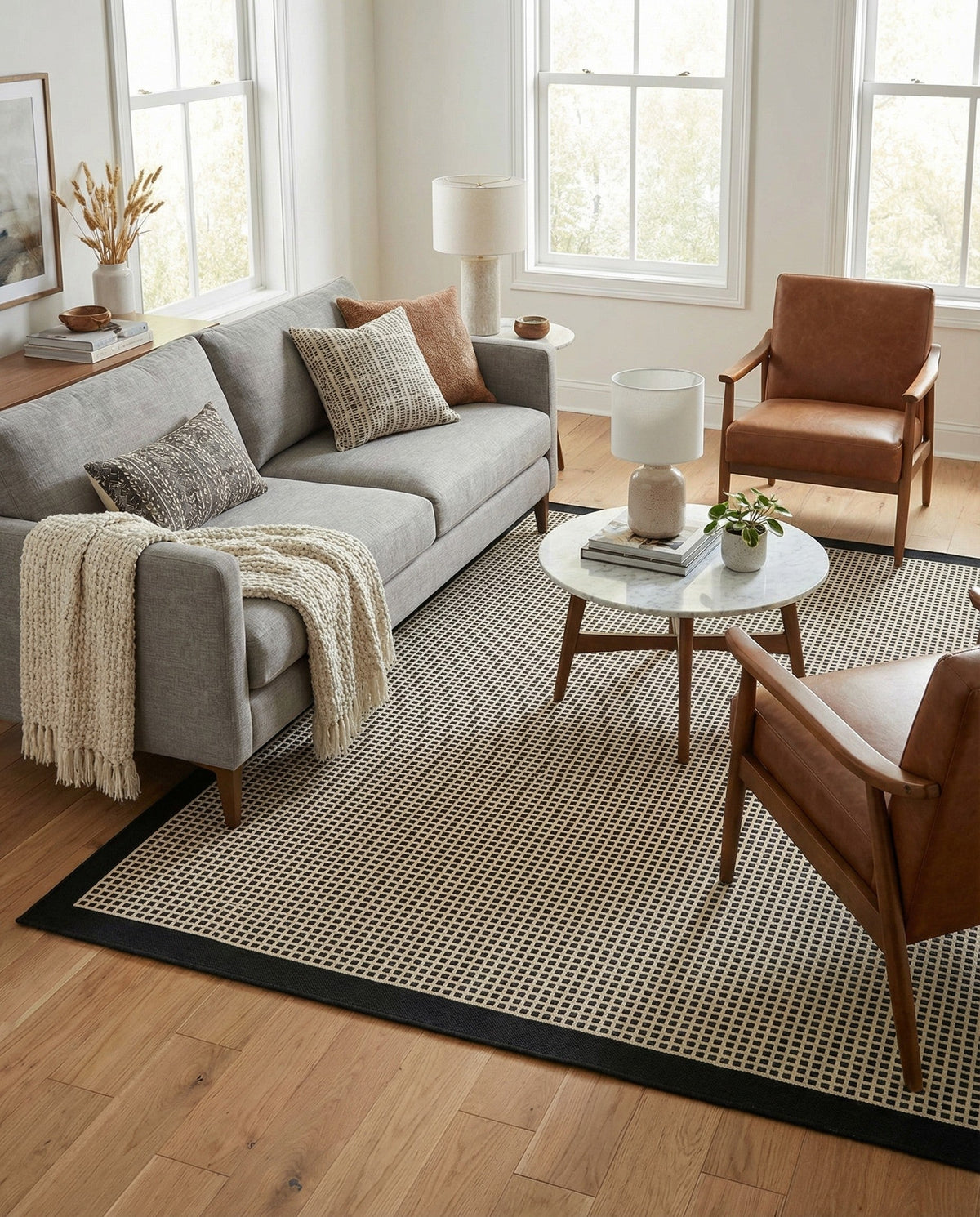 Terrace Fringe Collection Area Rug - Oceanside Square Black  lifestyle 181