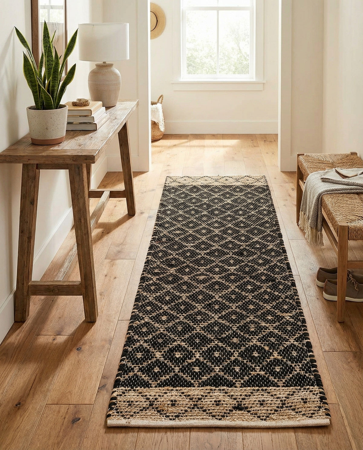 Tulum Trellis Collection Area Rug - Shoreline Runner Black  lifestyle 142