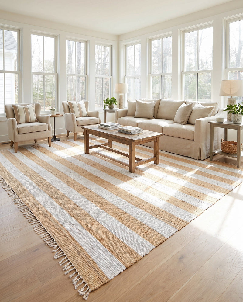 Tassel Trail Collection Area Rug - Pathway (Beige) Rectangle Beige  lifestyle 27