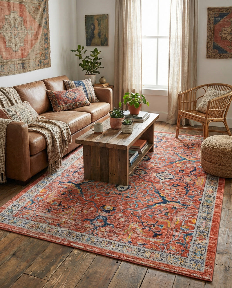 Seville Stripes Collection Area Rug -  Malaga (Brick Red) Rectangle Brick Red  lifestyle 23