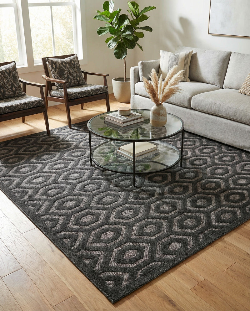 Garden Lattice Charm Collection Area Rug - Arbor (Charcoal) Square Charcoal  lifestyle 49