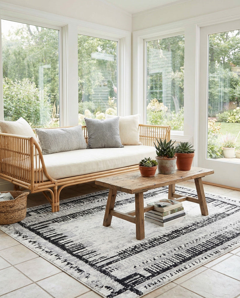 Marrakech Mosaic Collection Area Rug -  Sahara Square Black and White  lifestyle 73