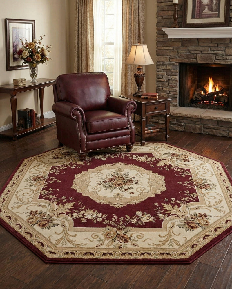 Versailles Elegance Collection Area Rug -  Louveciennes (Red) Octagon Red  lifestyle 51