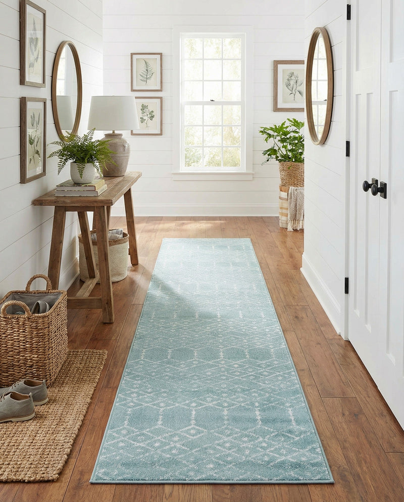 Marrakesh Lattice Collection Area Rug - Casablanca (Aqua) Runner Aqua  lifestyle 69
