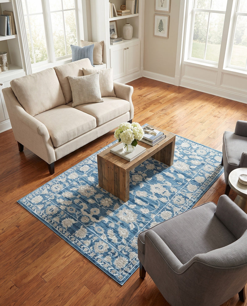 Charleston Elegance Collection Area Rug -  Seaport (Blue) Rectangle Blue  lifestyle 27