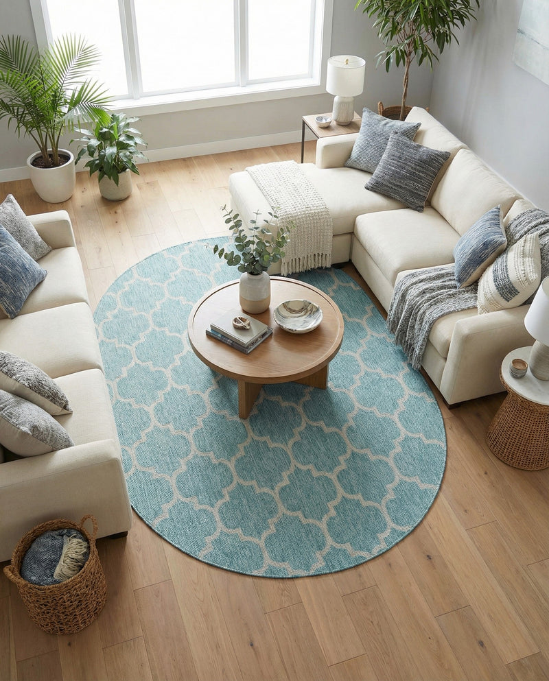 Savannah Pergola Collection Area Rug - Arbor (Aquamarine) Oval Aquamarine  lifestyle 71