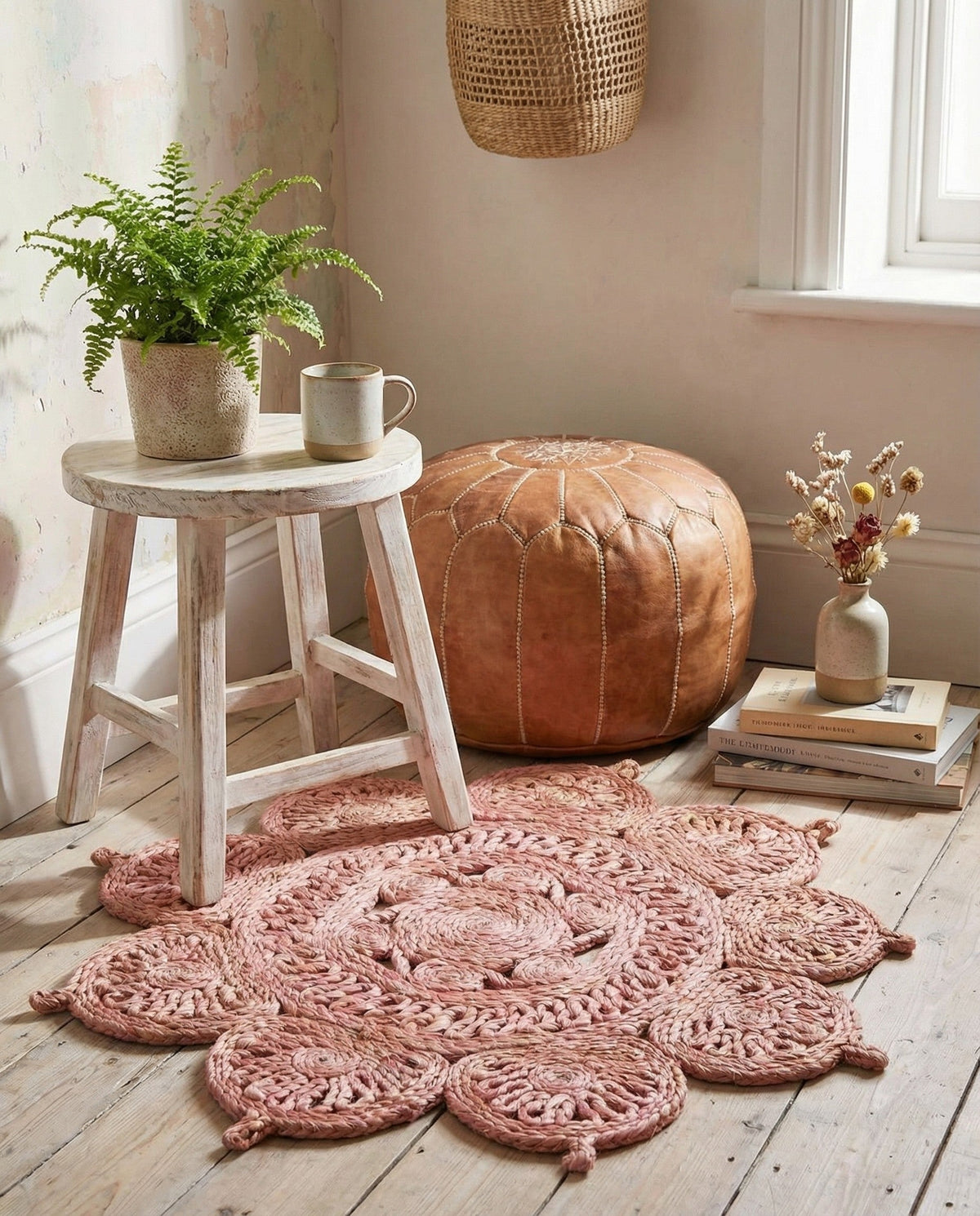 Woven Seaside Jute Collection Area Rug - Coastalhaven (Pink) Round Pink  lifestyle 10