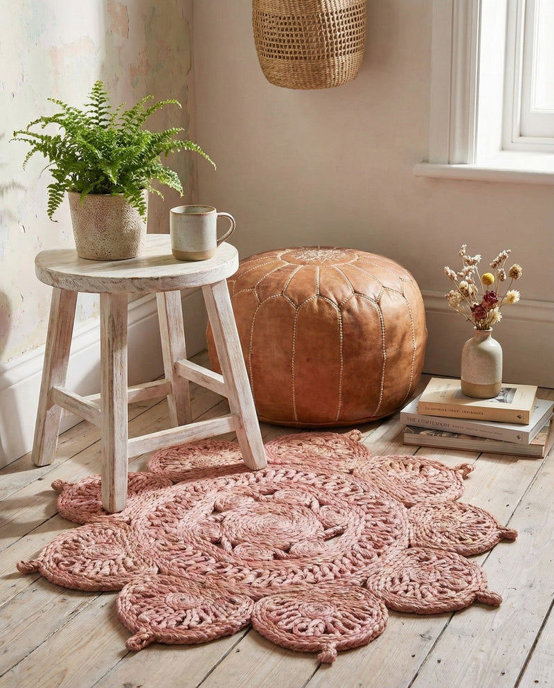 Woven Seaside Jute Collection Area Rug - Coastalhaven (Pink) Round Pink  lifestyle 10