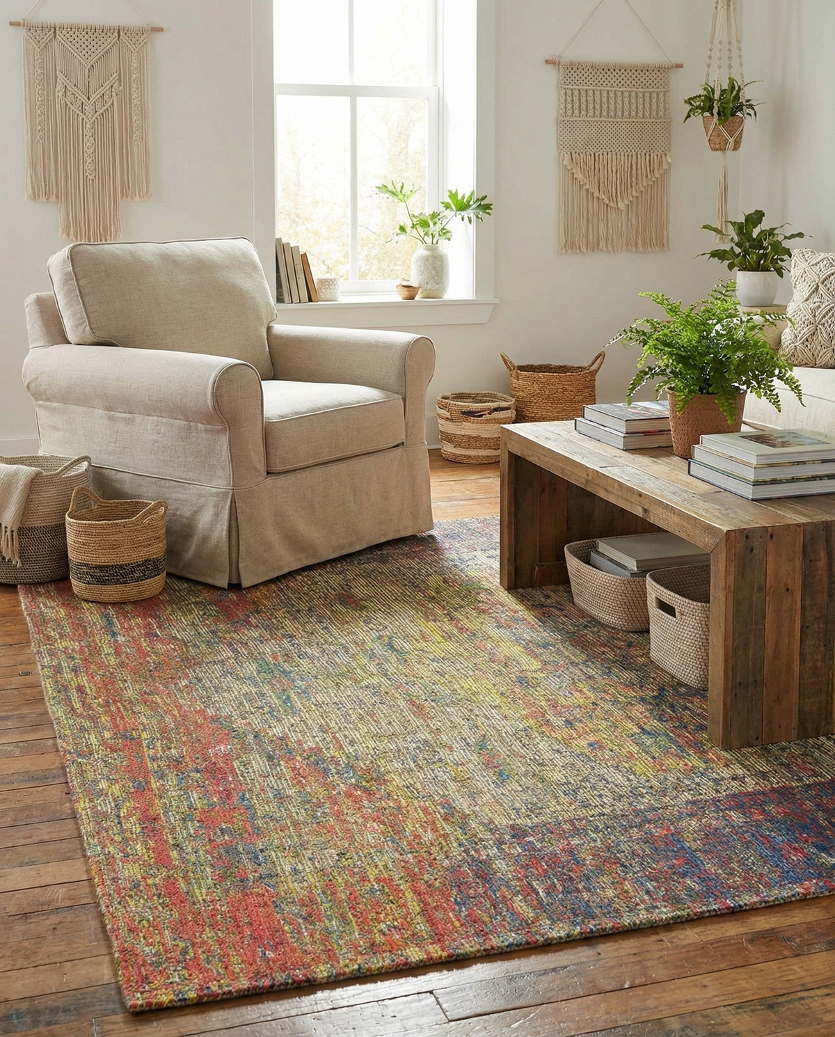 Savannah Threads Collection Area Rug - Sahara Square Multi  lifestyle 139